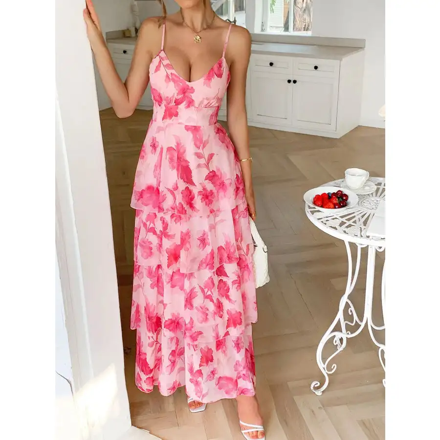 Floral Print Layered Maxi Cami Dress