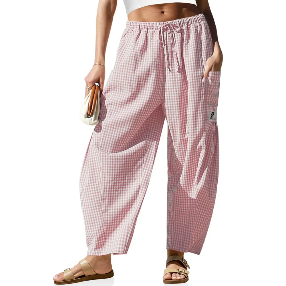 Women's Wide Leg Gingham Striped Plaid Pants