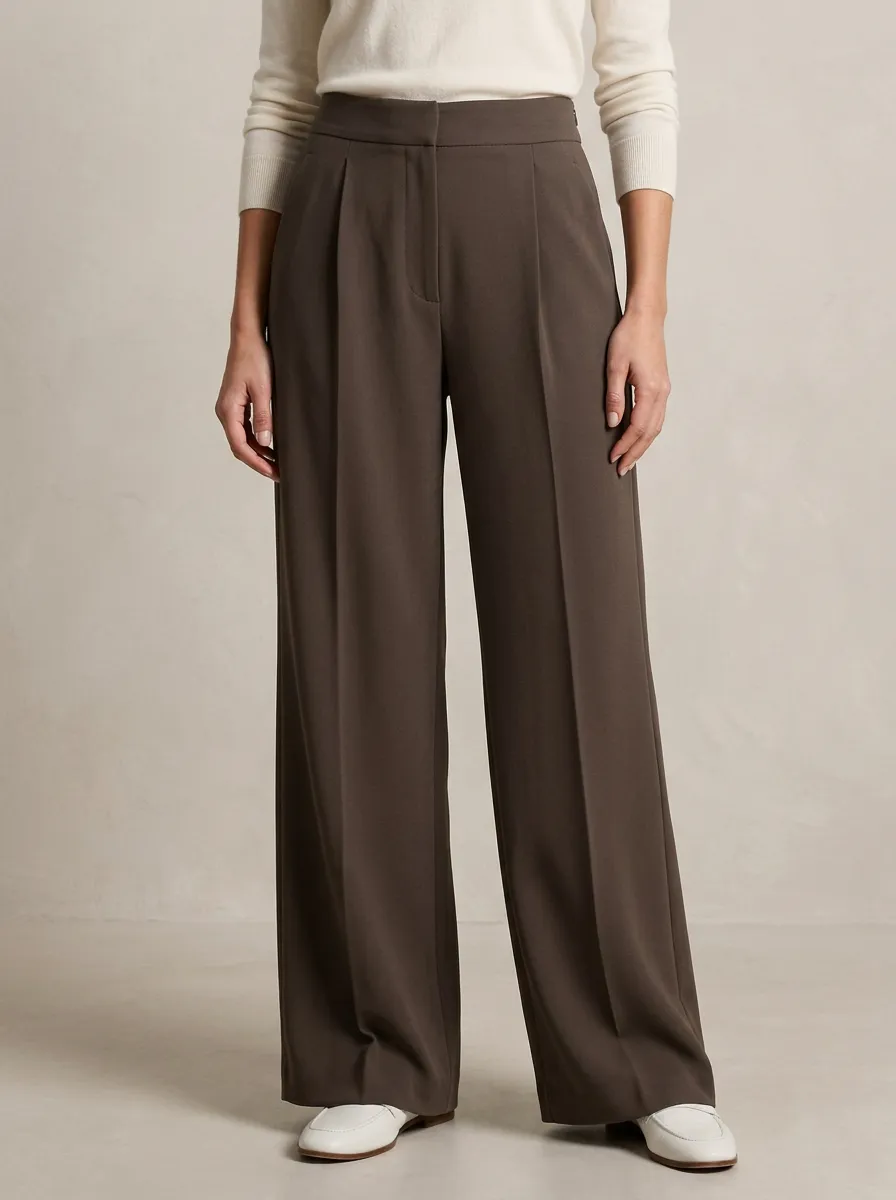 Textured Wide-Leg Pleated Solid Women's Wide-Leg Pants