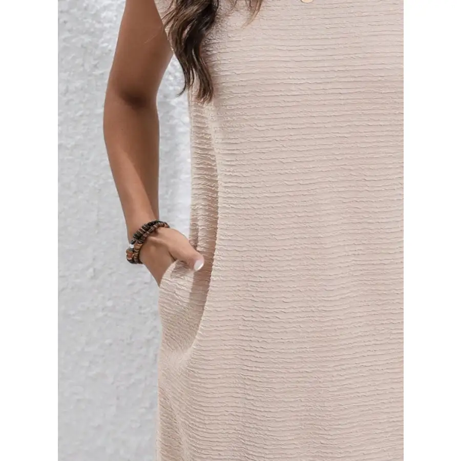 Round Neck Cap Sleeve Mini Dress with Pockets