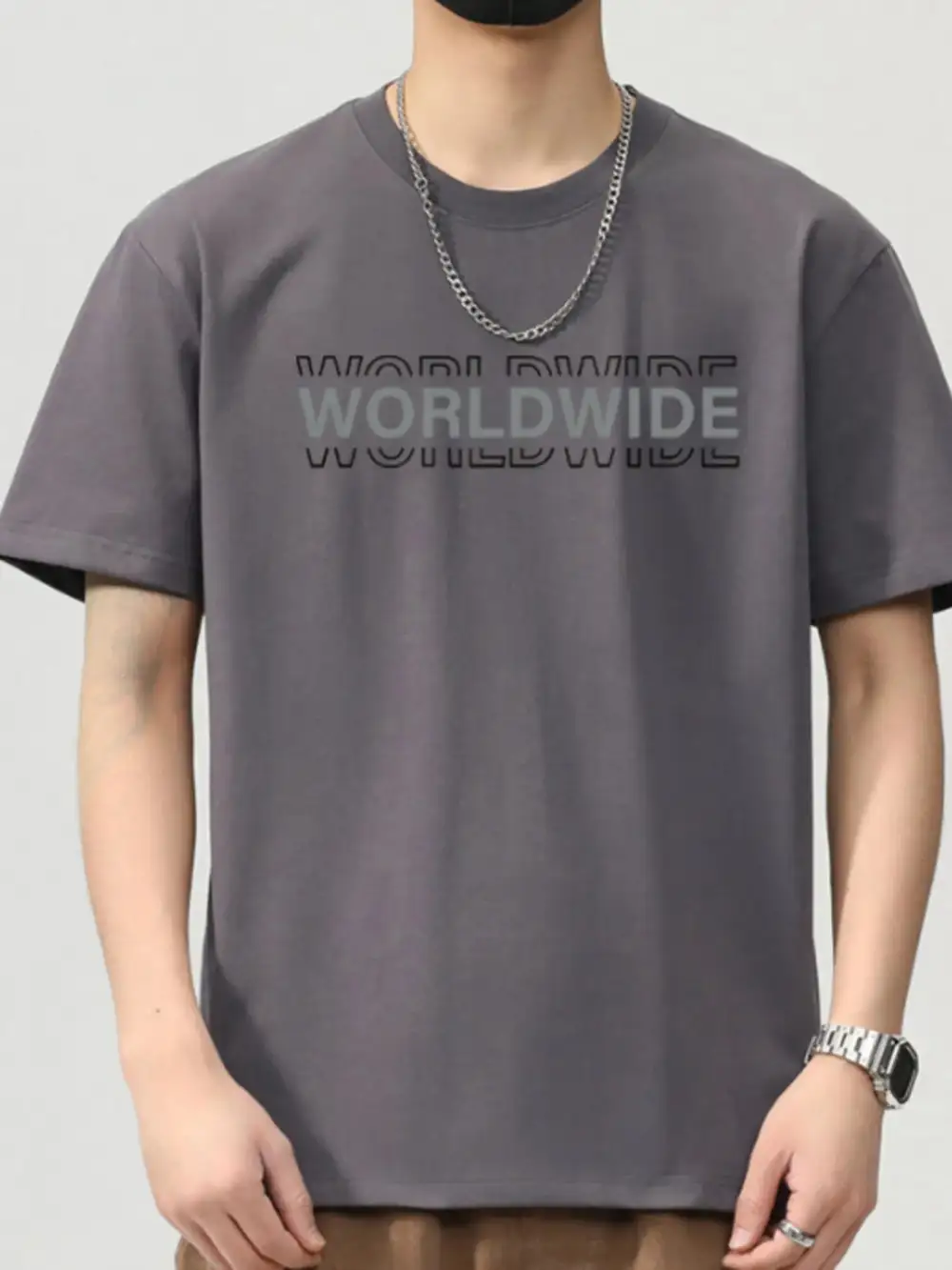 Cotton-Blend Letter Round-Neck Short-Sleeve T-Shirt
