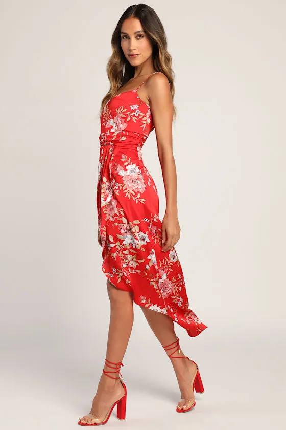 My Favorite Day Light Blue Floral Print Tulip Skirt Midi Dress