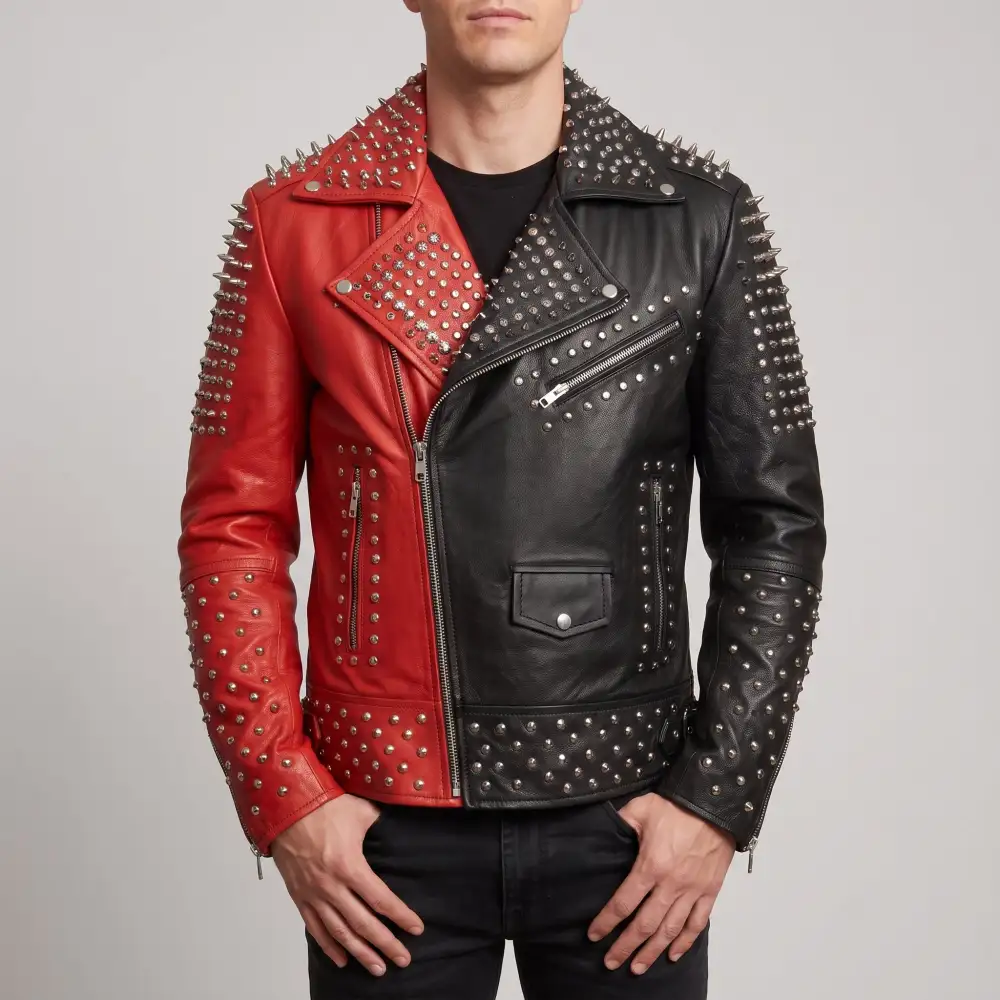 Vintage Inspired Leather Biker Motorcycle Studded Jacket