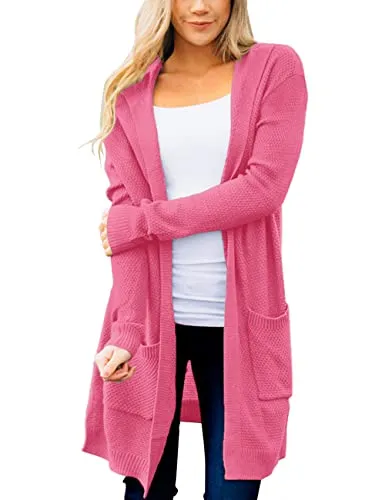 Women's Long Sleeve Open Front Hoodie Knit Sweater Cardigan Outwear