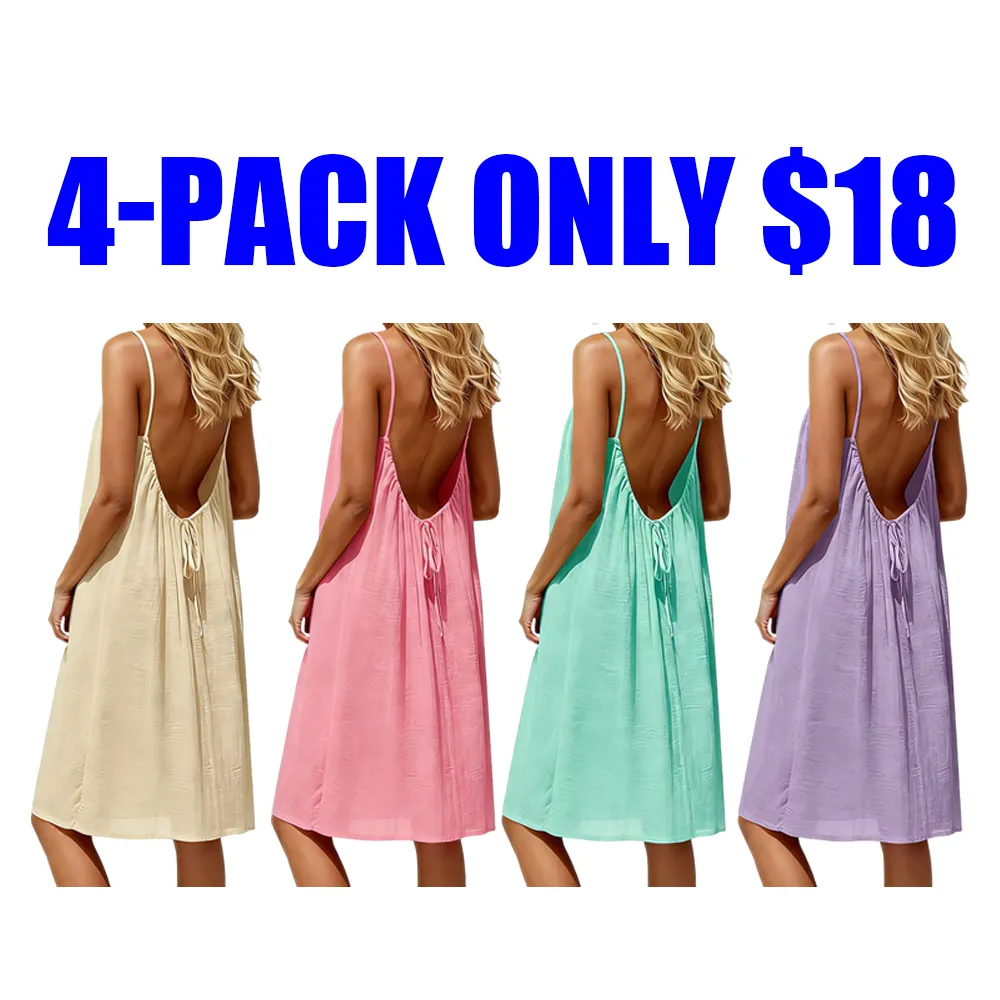 🔥Women's Solid-Color Spaghetti-Strap Loungewear Dress🔥8-Pack -Only $24