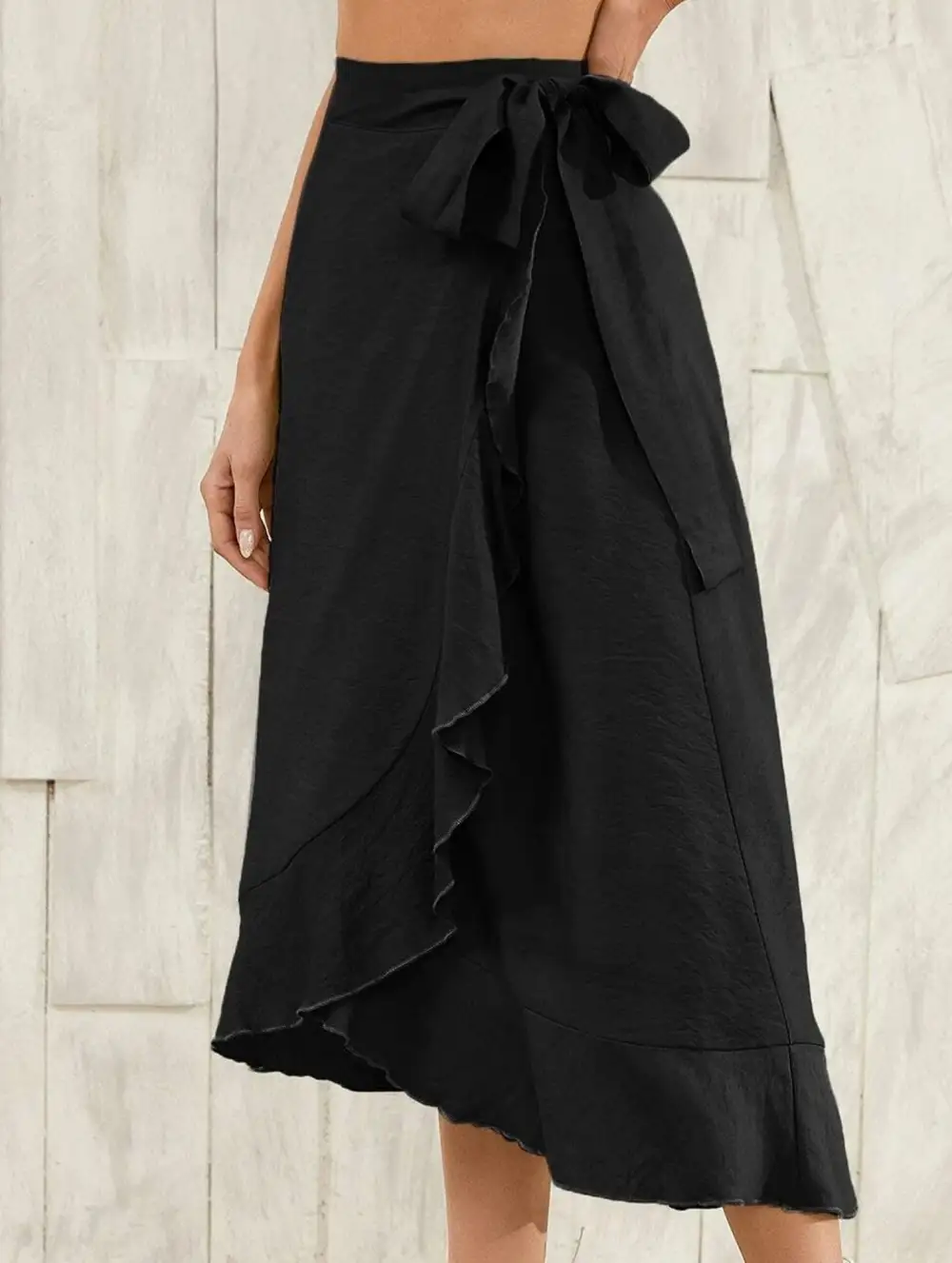 Irregular Tie Front Midi Skirt