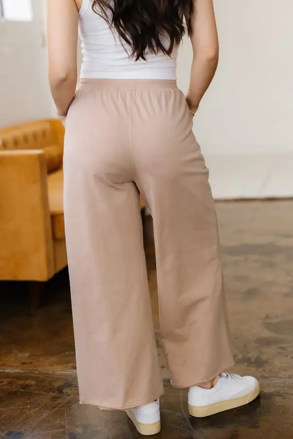 Wash Piping Trim Pocketed Wide Leg Pants