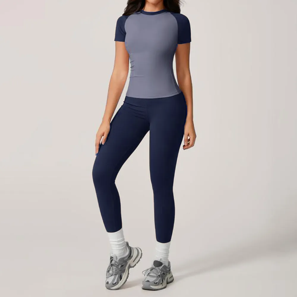 Women's Raglan Sleeve Color Block Fitted Top & Leggings Set