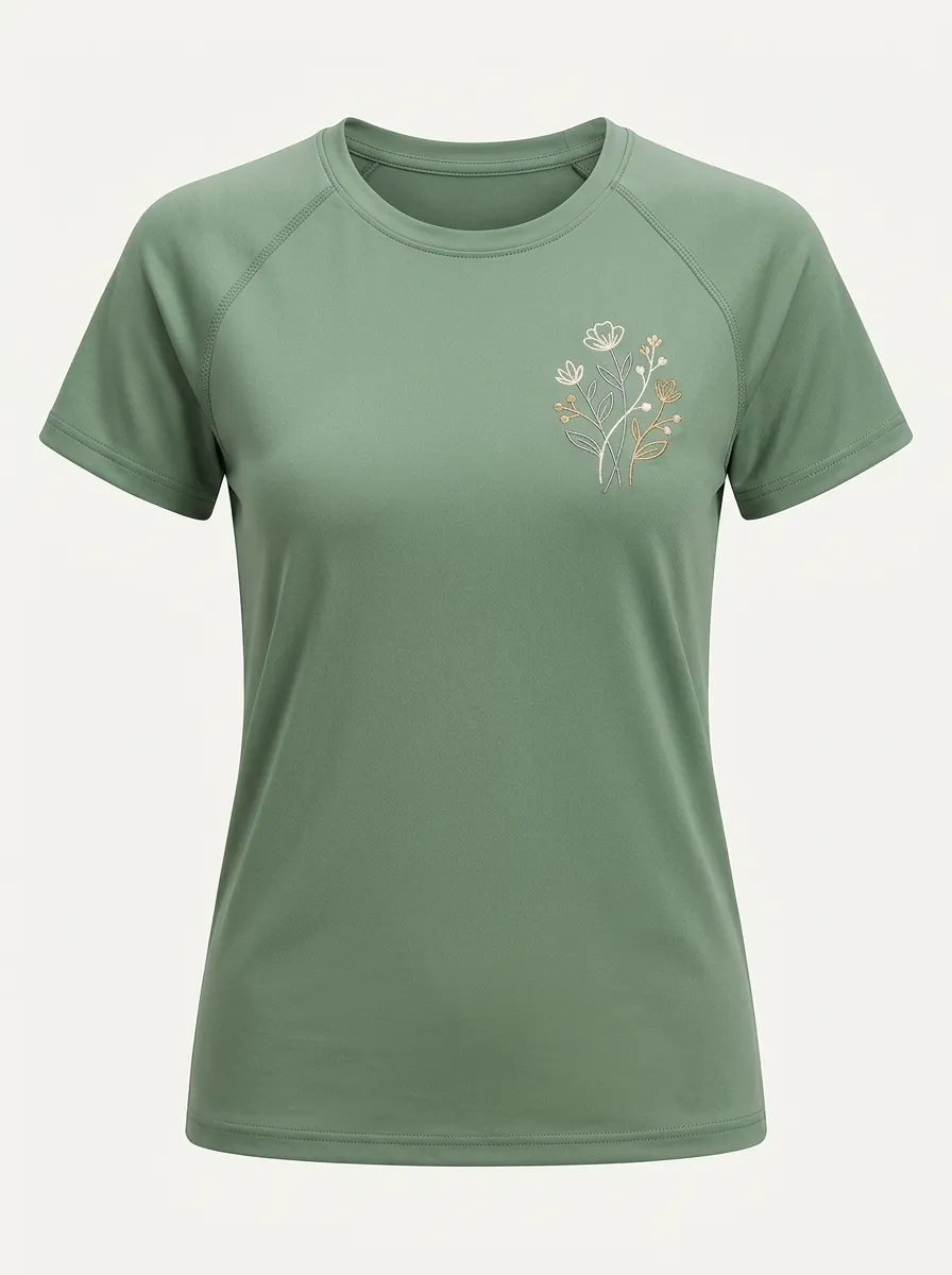 Women's Floral Line-Art Embroidered Raglan T-Shirt