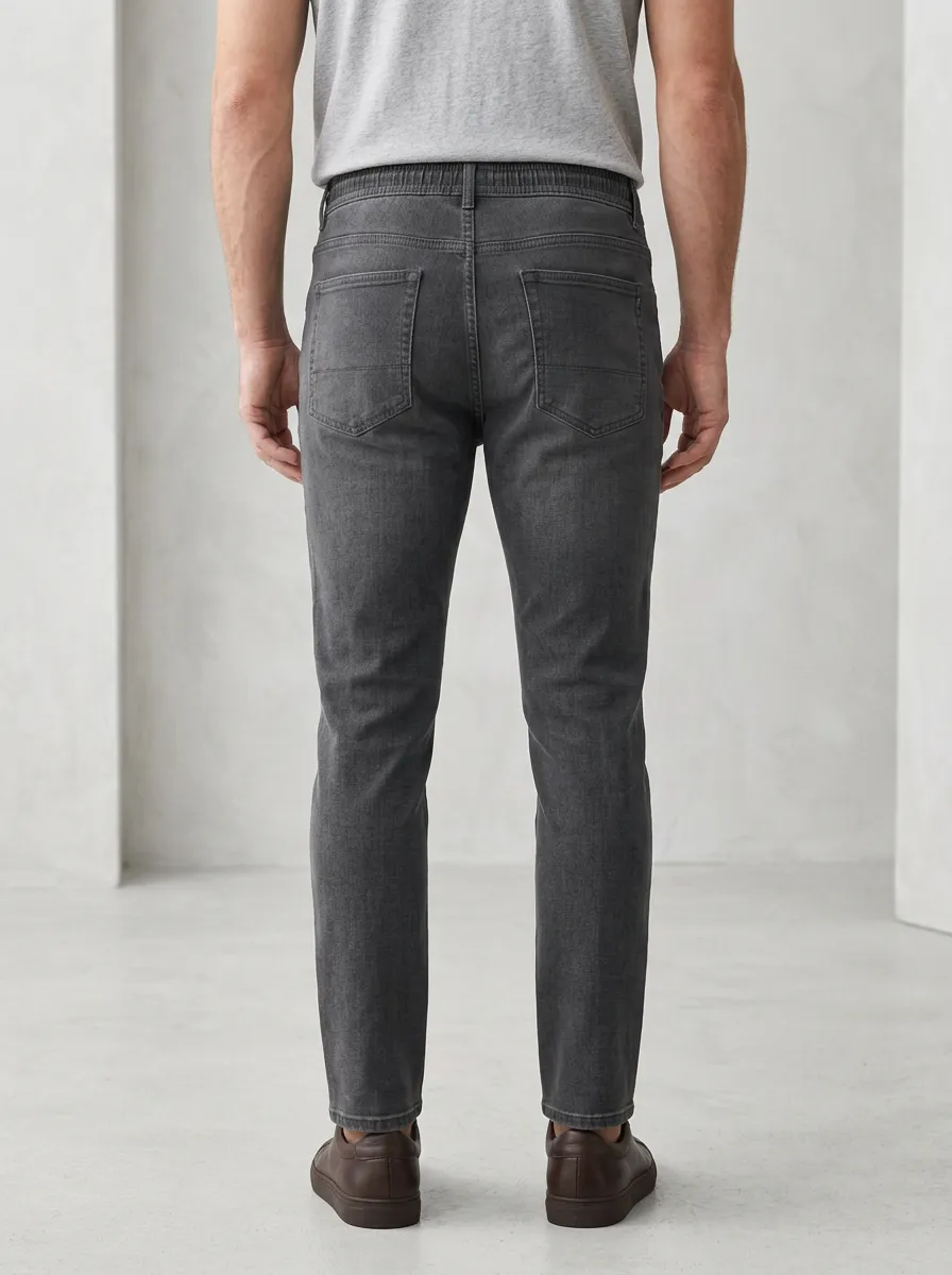 Men's Drawstring Waist Stretch Slim Fit Jeans