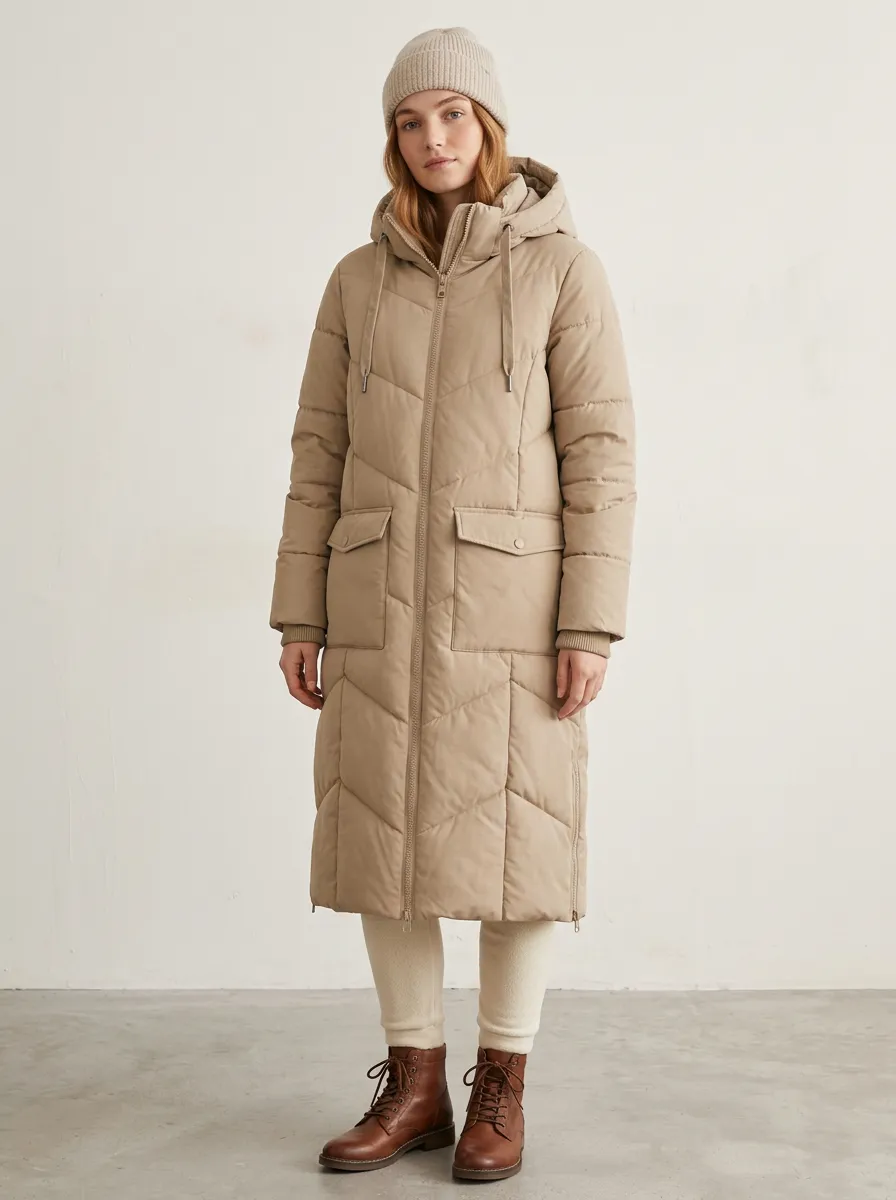 Cozy Quilted Padded Long Hooded Coat