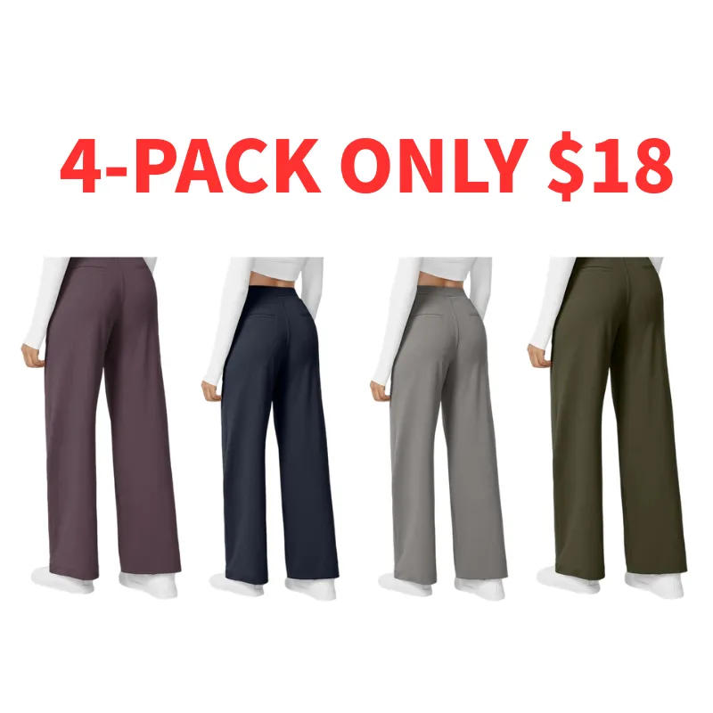 Women‘s Flex High Waisted Plicated Side Pocket Straight Leg Work Pants