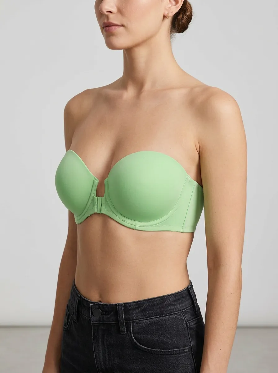 Women's Contoured-Cup Structured-Cup Front-Closure Strapless Bra