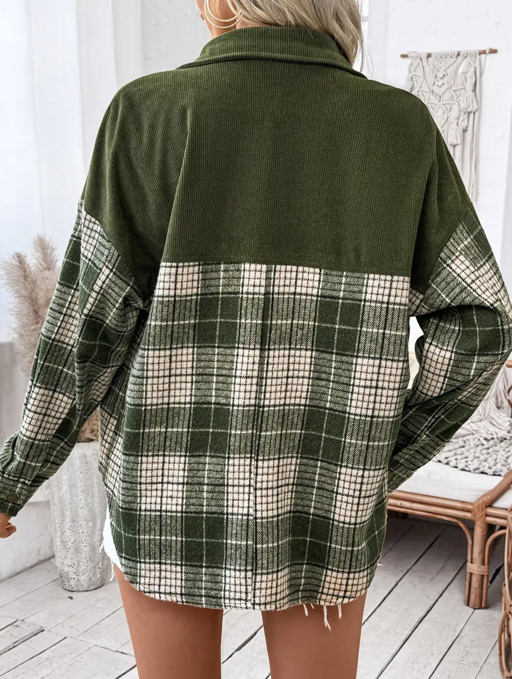 Plaid Panel Shirt Jacket