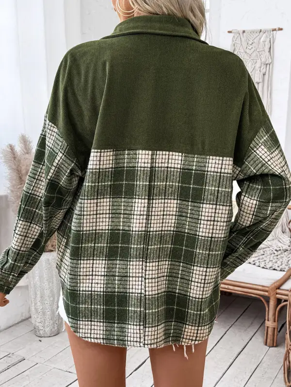 Plaid Panel Shirt Jacket
