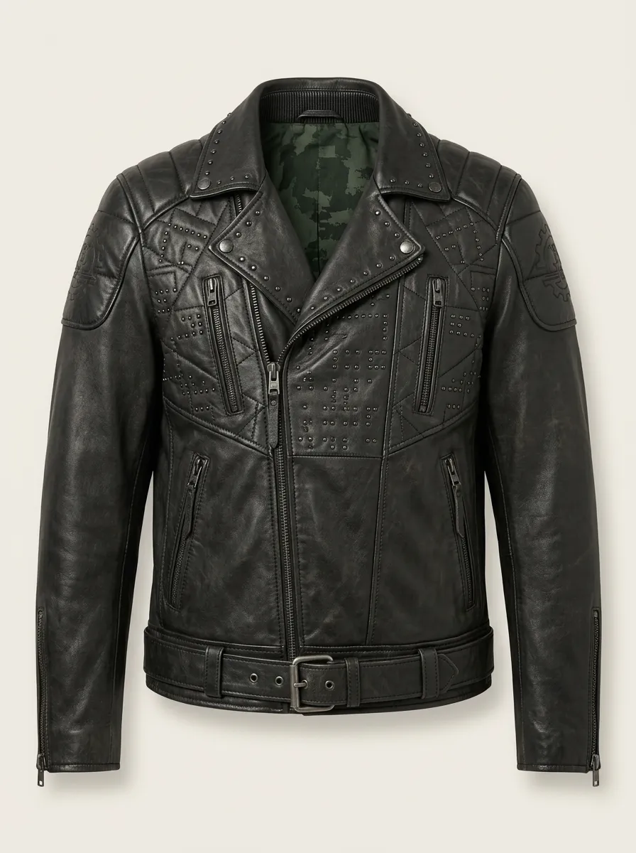 Men's Biker Punk Studded Leather Jacket