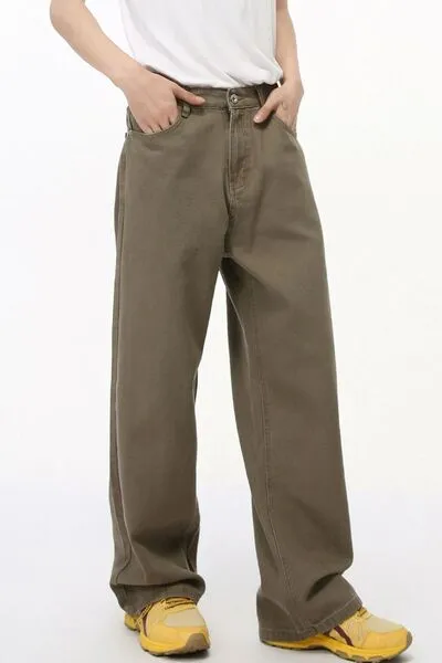 Refined Washed Elastic-Waist Stretch Straight Leg Jeans