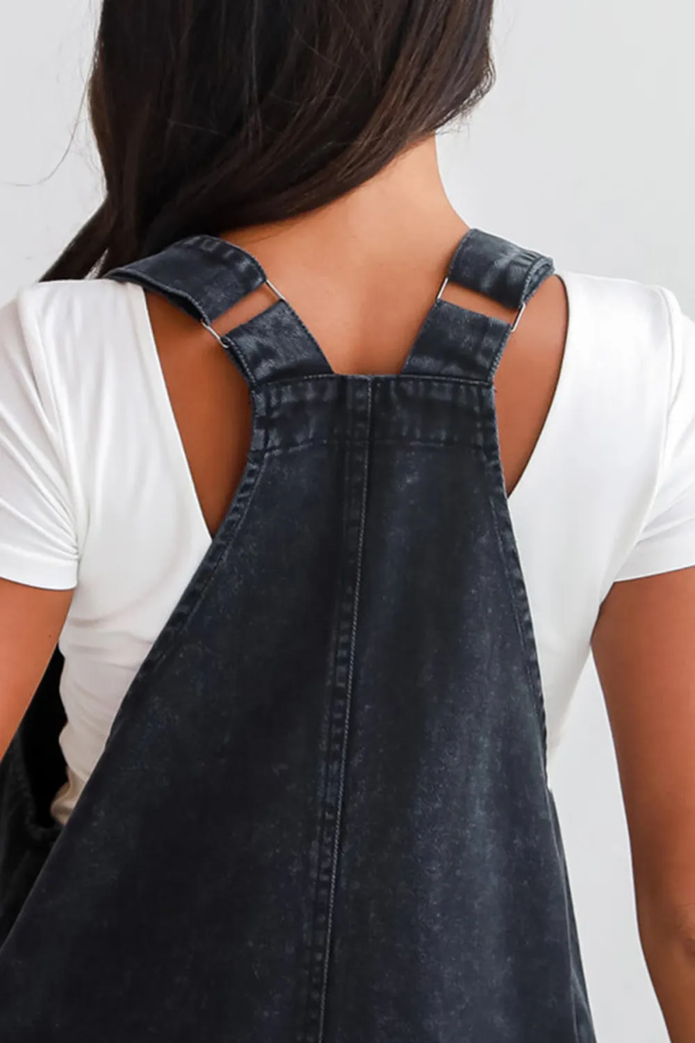 Black Denim Overall Mini Dress