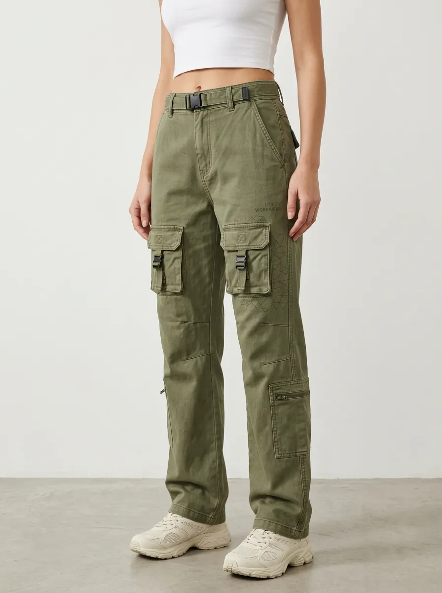 Movement Geometric Pattern Utility Style Set Women's Multi Pocket Cargo Pants