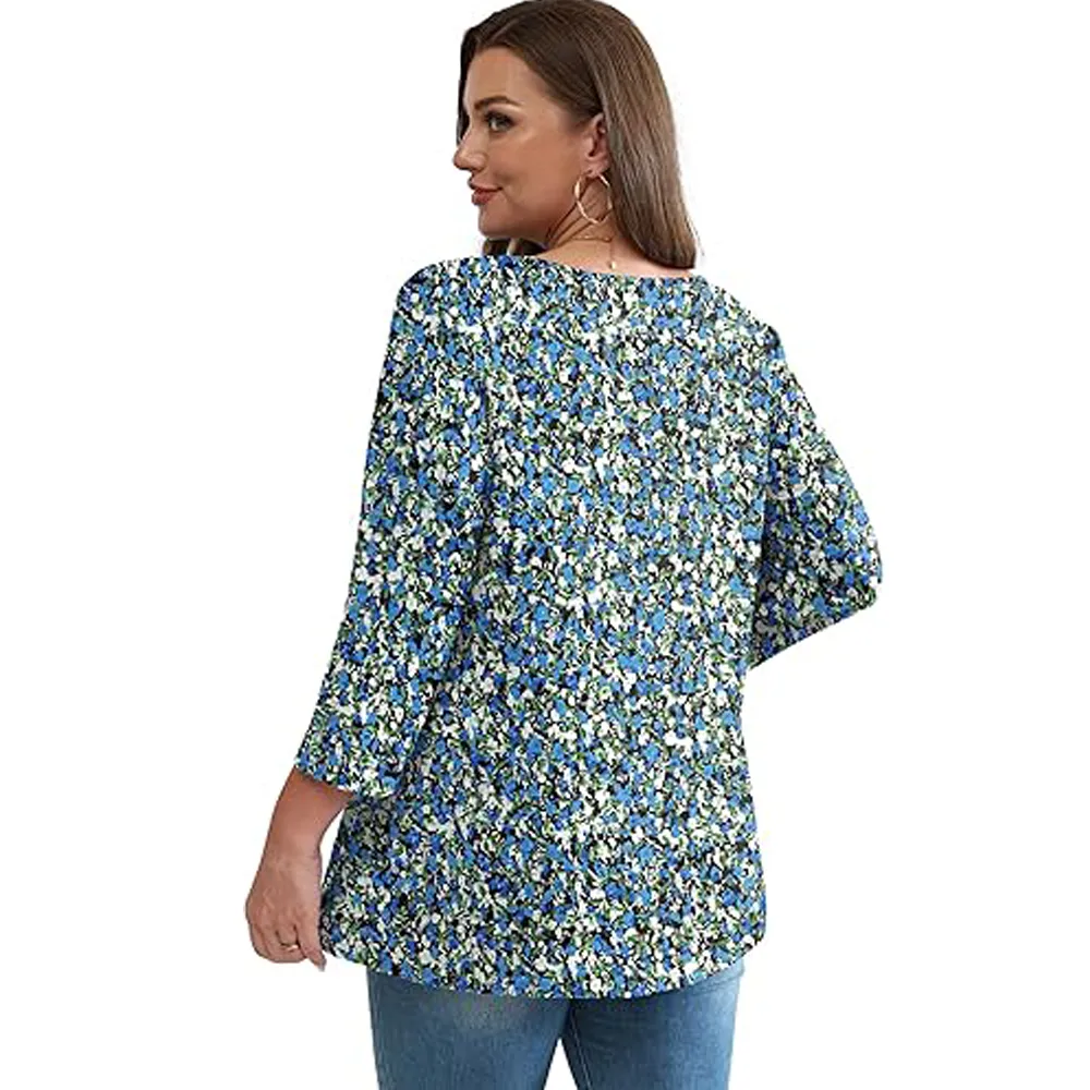 Women's three-quarter sleeve V-neck babydoll top
