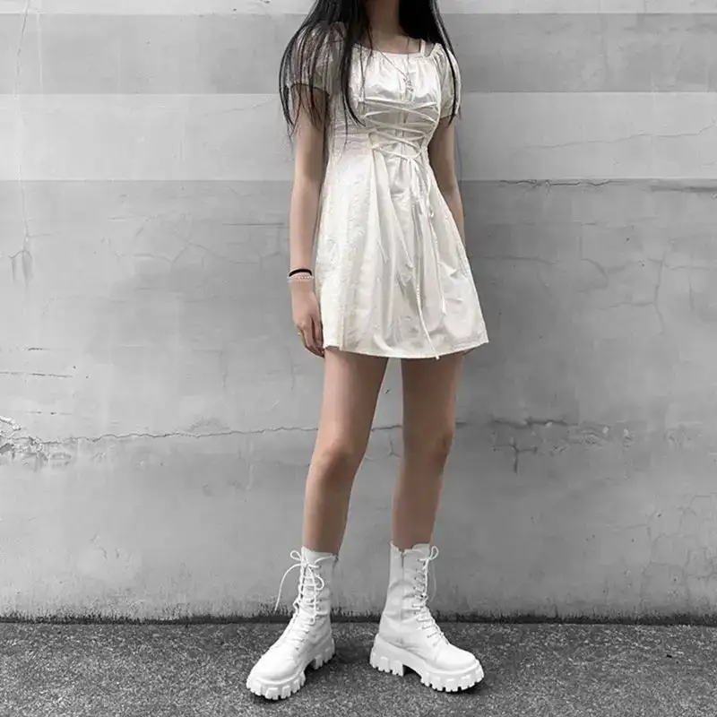 Lace-Up Square-Heel Platform Knee-High Boots