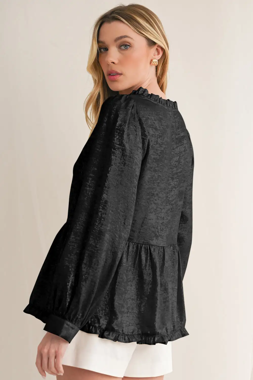 Layered Velvet Frilled Puff Sleeve Blouse