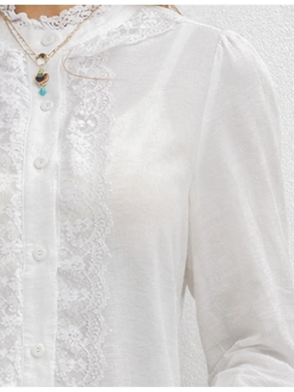Chic Lace Stand Neck Button Front Flared Sleeves Blouse