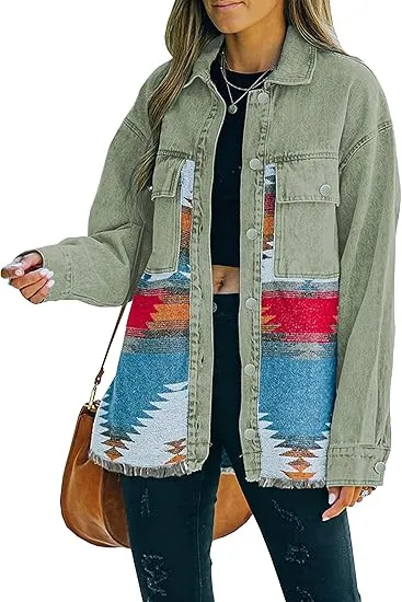 Women’s Aztec Denim Jacket – Vintage Vibes. Modern Edge. Effortless Style.