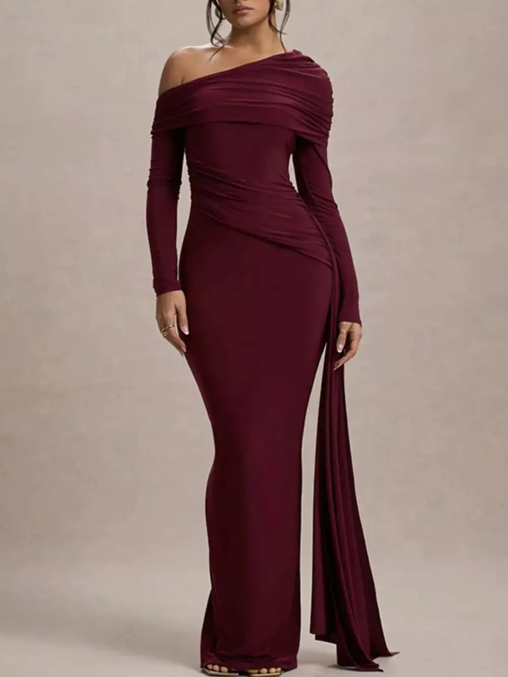Layered Detail Ruched Maxi Dress