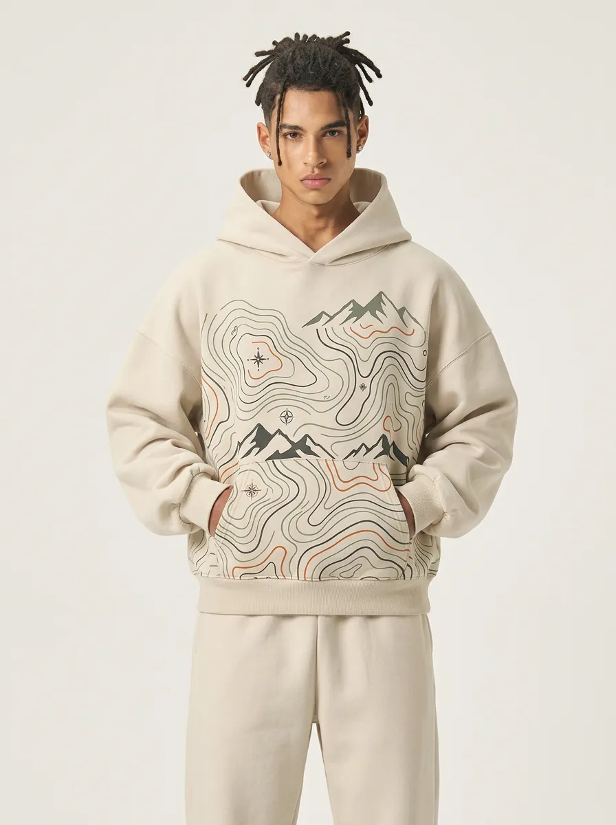 Men's Ridge Mountain Adventure Topographic Graphic Hoodie