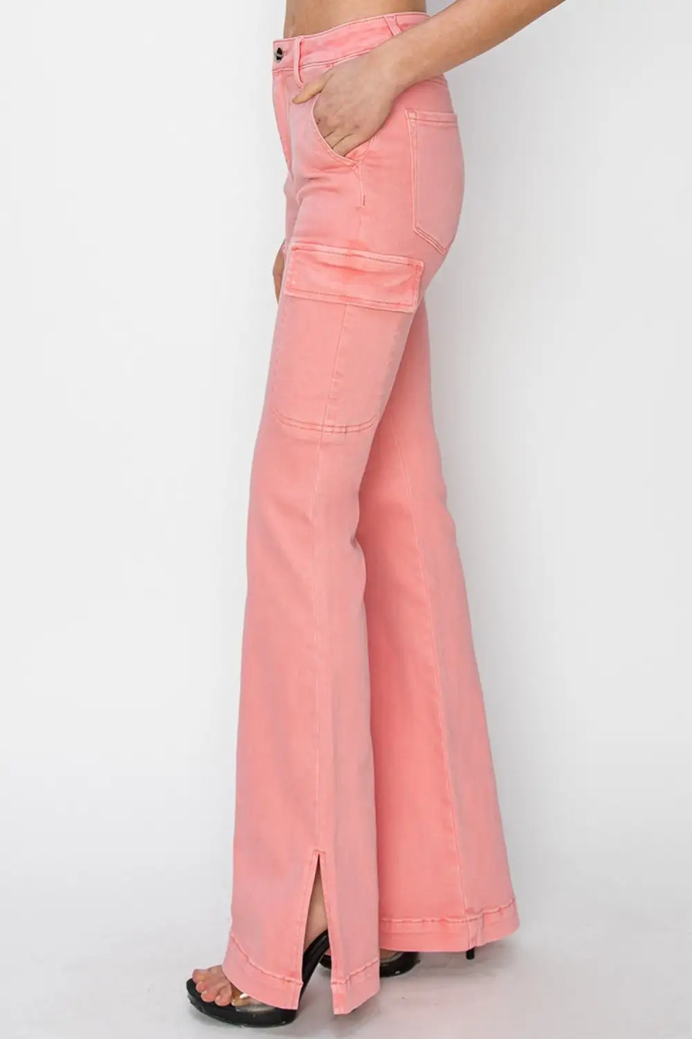 Tailored High Waist Flare Leg Slit Denim Jeans
