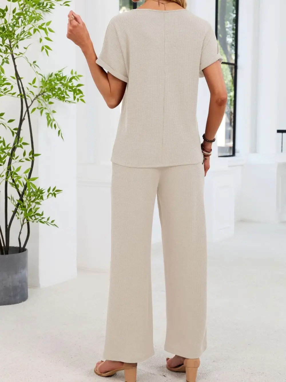 Lace Detail Short Sleeve Top and Pants Set