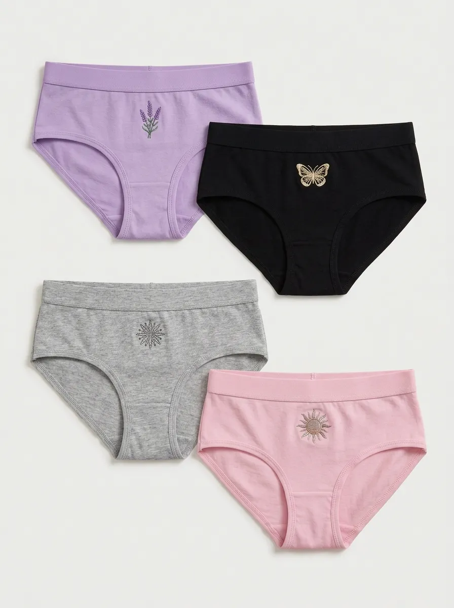 Women's Graphic Embroidered Everyday Briefs Four Pack