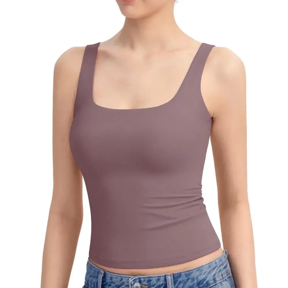 Women Square Neck Double Lined Sleeveless Tank Top