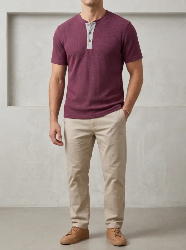 Men's Field Waffle Knit Button Placket Henley Shirt