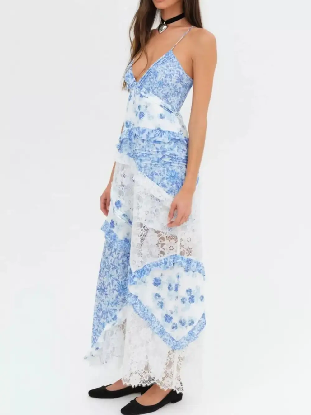 Floral Printed Lace Maxi Dress