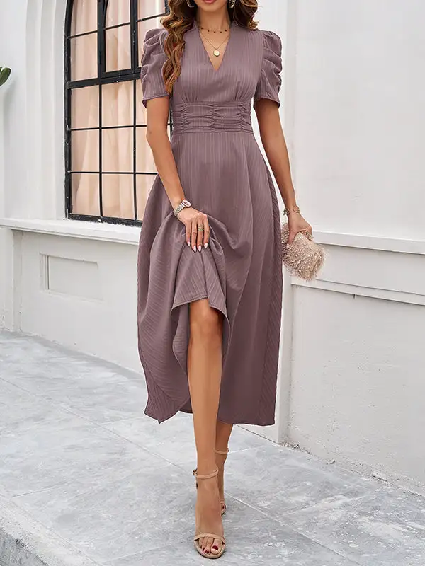 High Zipper Pleated Neck Maxi Dress