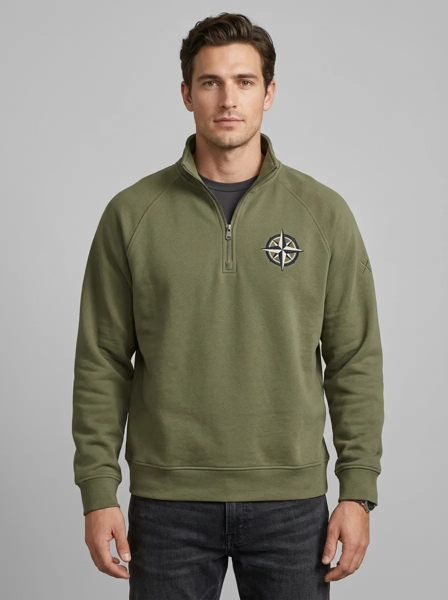 Men's Nautical Adventure Compass Graphic Quarter-Zip-Neck Sweatshirt