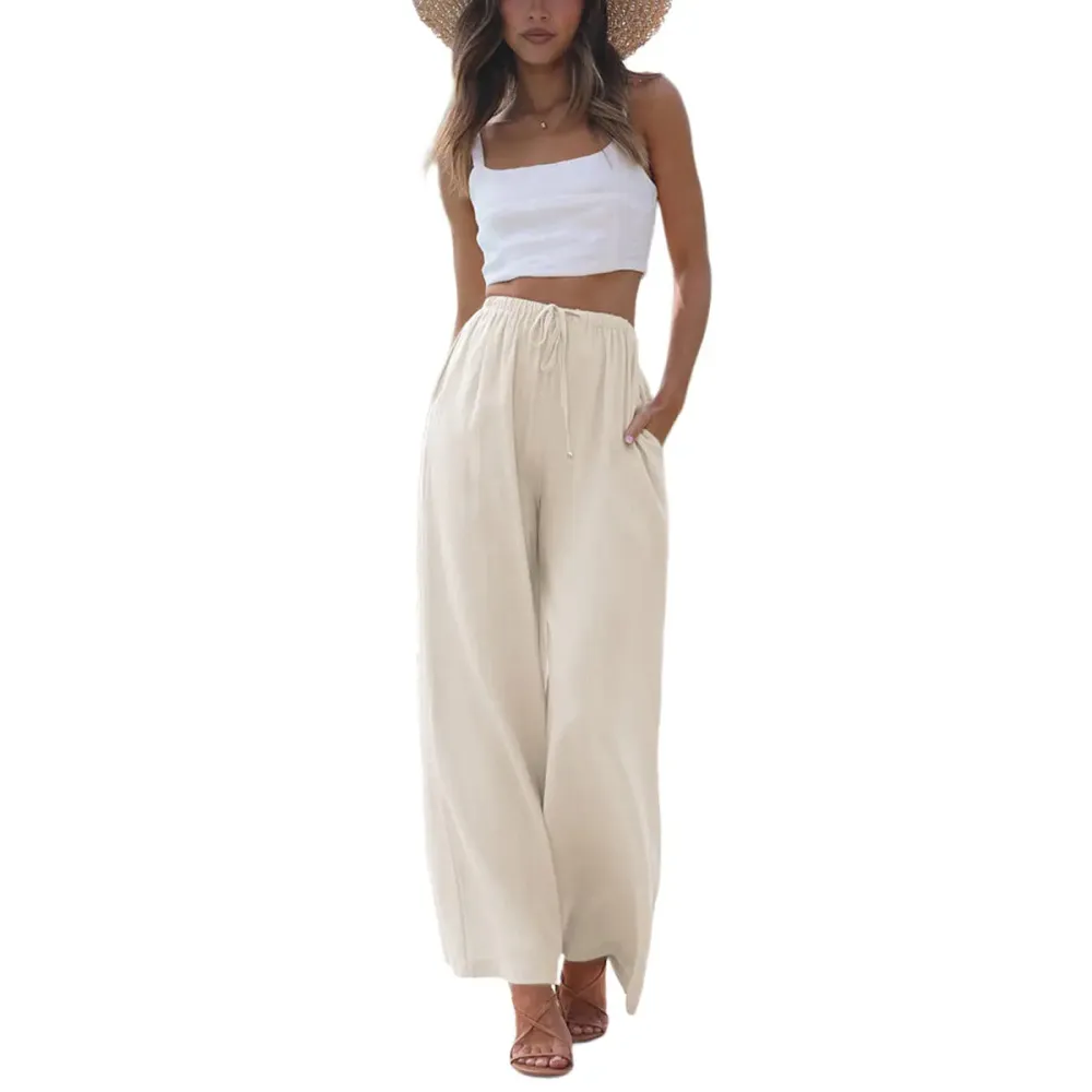 Women's Summer Cotton Linen Wide Leg Pants