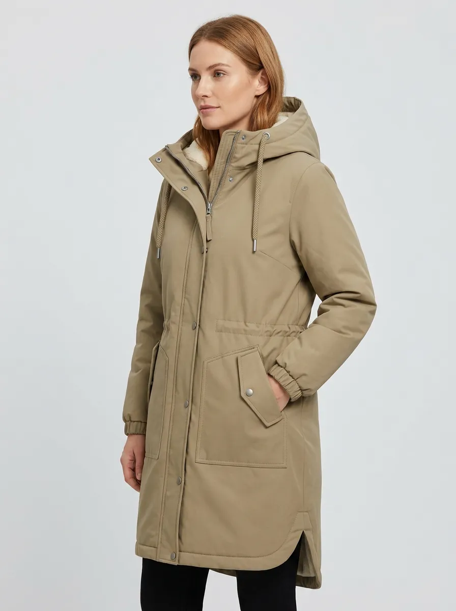 Versatile-Layer Fleece-Lined Hooded Long Parka Coat