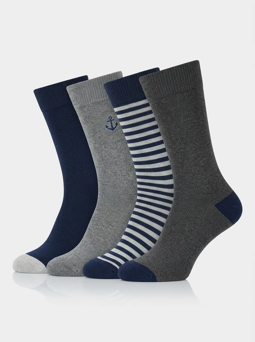 Daily Striped Printed Look Men's Four Pair Socks