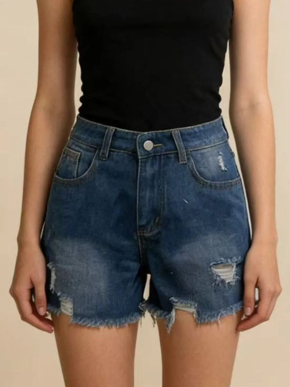 Relaxed Raw Hem Frayed Hem Frayed Distressed Shorts
