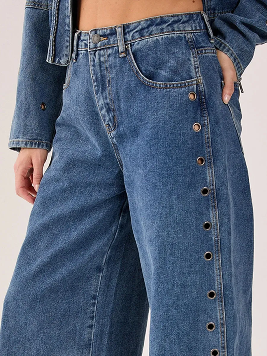 Women's  Side Eyelet Wide-Leg Jeans