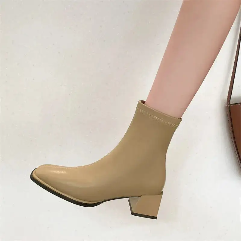 Leather Loafer Square-Toe Ankle Boots