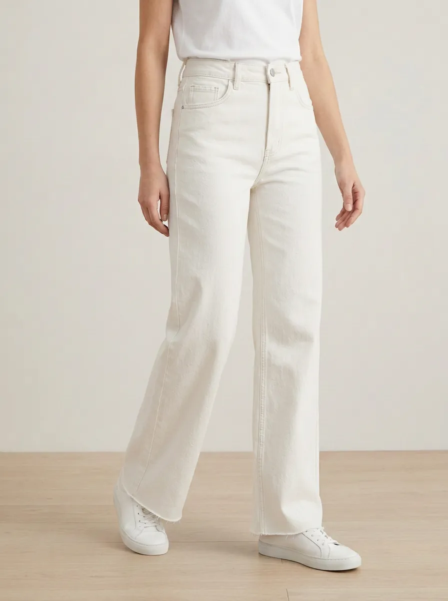 Classic-Look Raw-Hem Printed Washed Denim Jeans