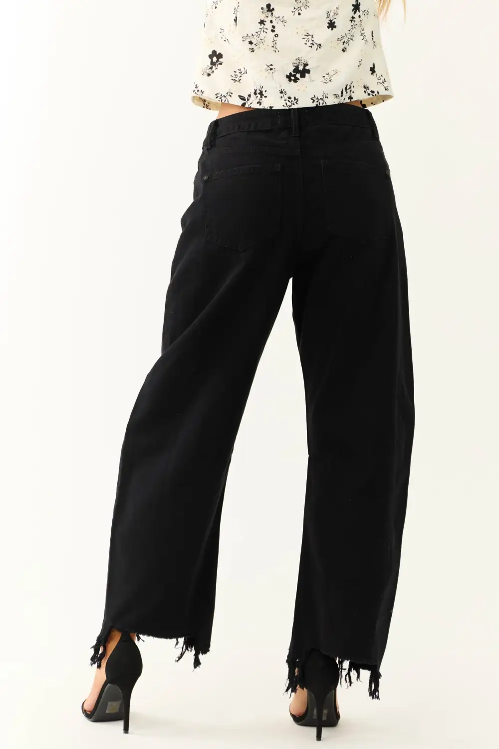 Black Wide Leg Fringed Jeans