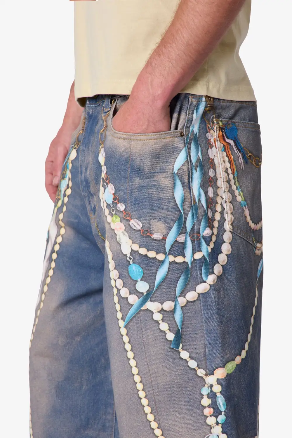 Chain Print Baggy Denim Shorts