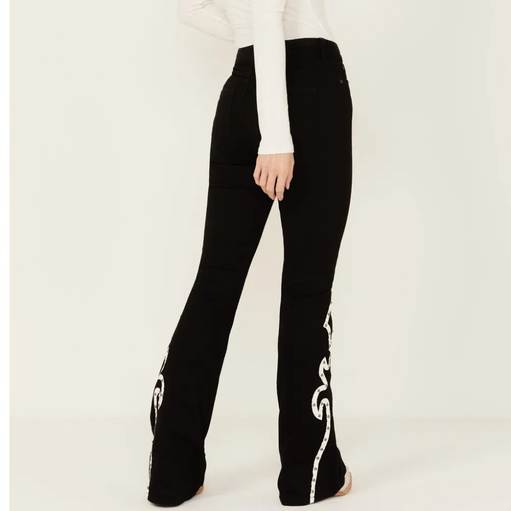 High Rise Bootcut Studded Jeans