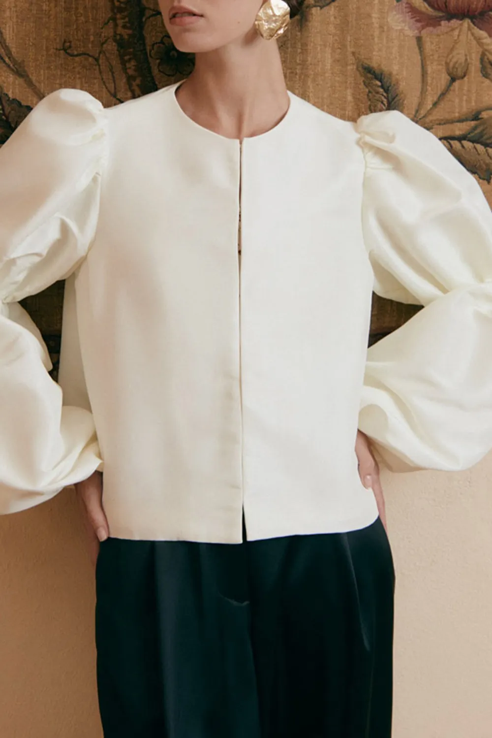 Puff Sleeve Keyhole Neck Blouse