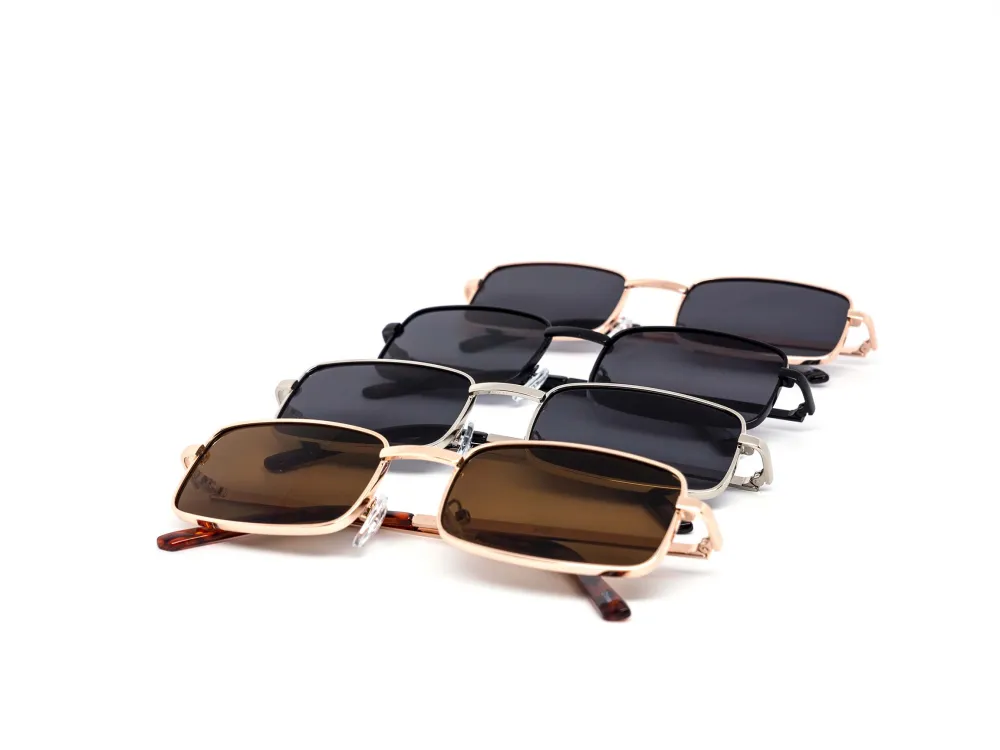 12-Pack Classic Metal Square Dark Lens Sunglasses